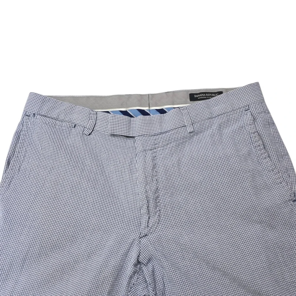 Banana Republic Chino Pants 32x32 Mens‎ Blue Check Modern Slim Fit Seersucker